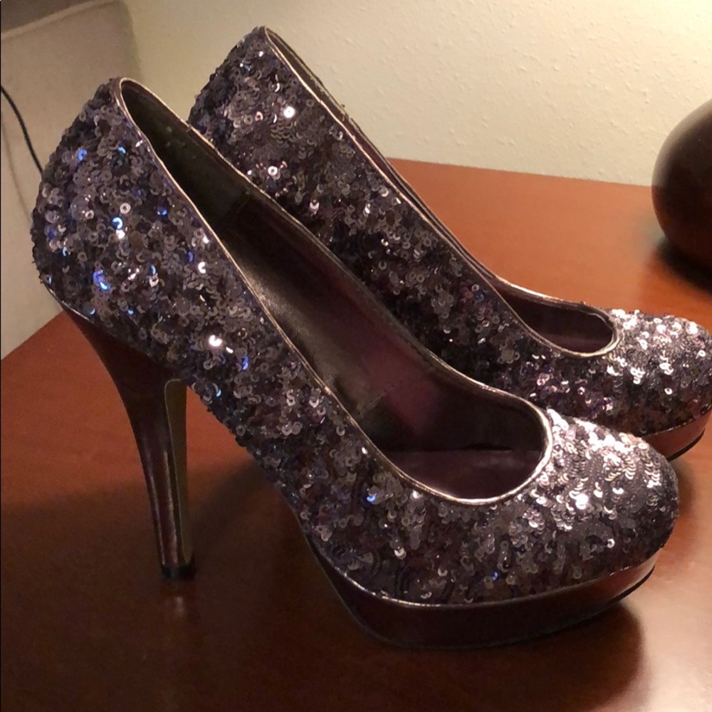 Madden Girl pewter sequin heels